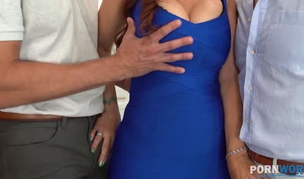 A mature woman enjoyed two young dicks at the same time