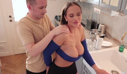 Gorgeous mother with big tits jerks off her stepson's dick