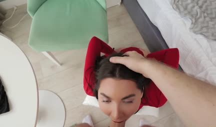 Russian bitch in stockings erotically spread her legs in front of a man