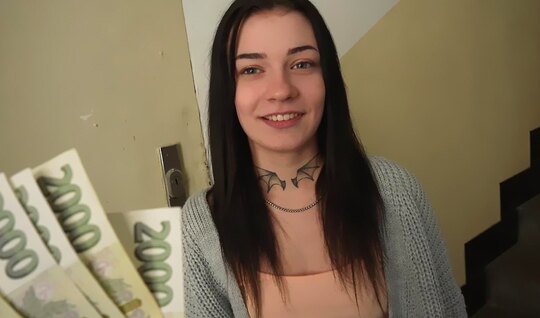 A young brunette exposed her juicy pussy to earn money