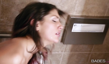 Lovers couple drycase in the office toilet