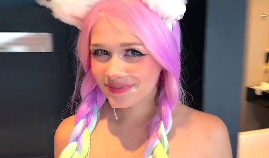 A bright girl was fucked in the first person and presente...