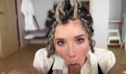 Russian slut in torn tights jumps on a dick