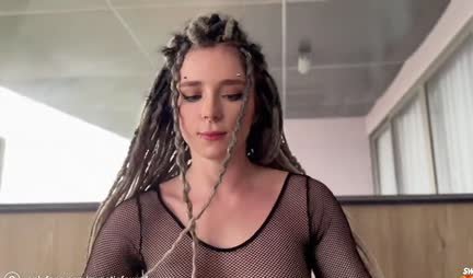 Russian slut in torn tights jumps on a dick