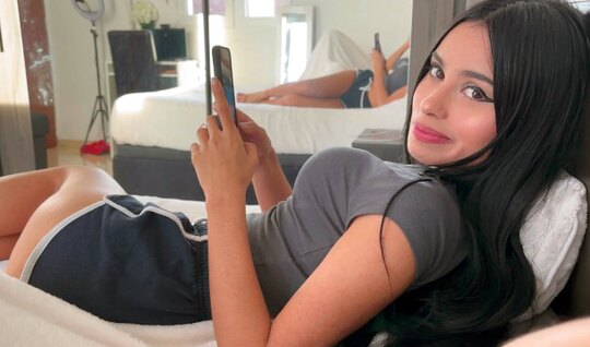 Hot brunette gives deep blowjob to her beloved guy