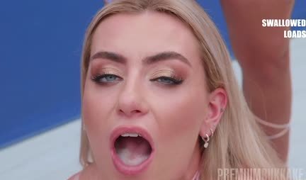 Cute blonde feasts on fresh and thick sperm