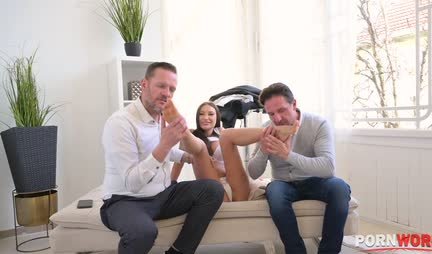 Busty bitch received double penetration in MFM porn