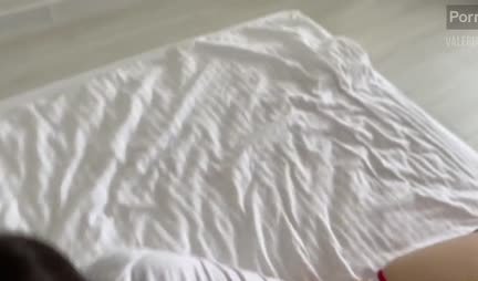 Russian cutie takes off her red panties for intense sex