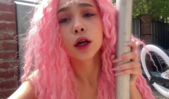 A young Russian chick actively fucks a guy on the street