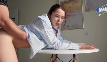 Young Russian student sucks her tutor's shaft