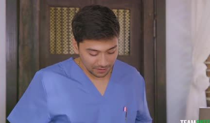 A young brunette exposed her pussy to an experienced doctor