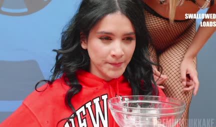 The girl received a mouthful of fresh and sweet sperm