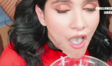 The girl received a mouthful of fresh and sweet sperm