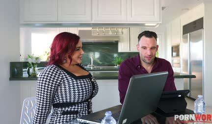 The fat woman seduced a guy for sex with her big tits