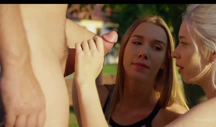 Skinny girls had great FFM sex outdoors