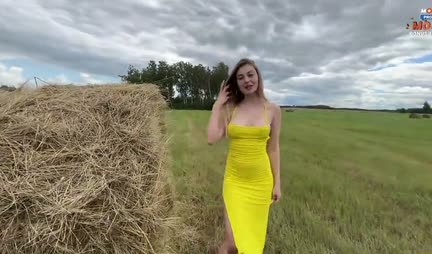 Russian rural girl loves to fuck with a guy outdoors
