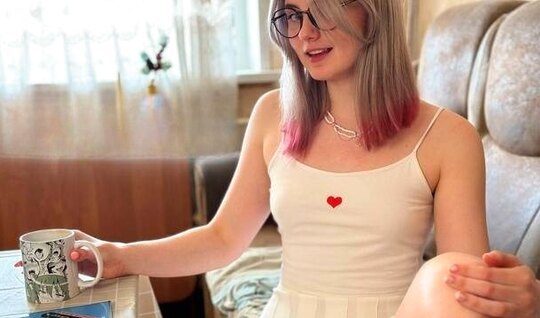 Young Russian shy girl with glasses knows how to suck per...