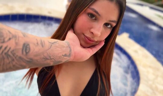 A girl with a big ass beautifully sucks a tattooed macho