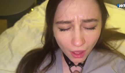 Russian girl almost choked on a big dick while sucking