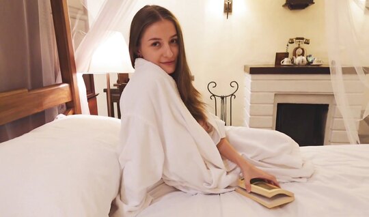 Russian girl pleased a guy with a juicy blowjob in the mo...