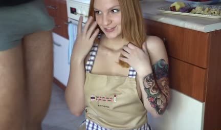 Young Russian bitch skillfully fucks with a guy in the kitchen