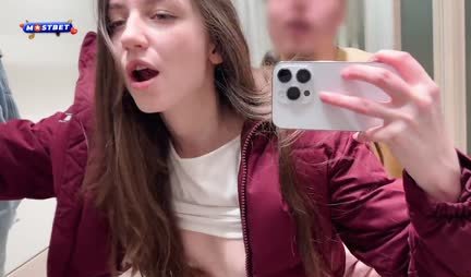 Young bitch is ready to suck in public for shopping