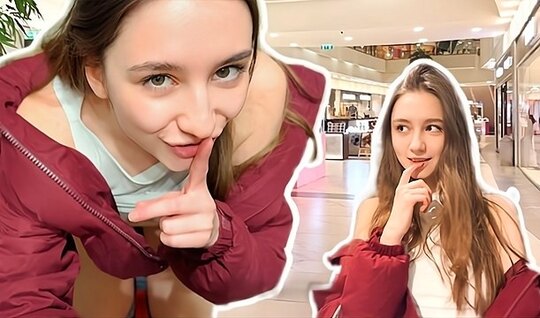 Young bitch is ready to suck in public for shopping