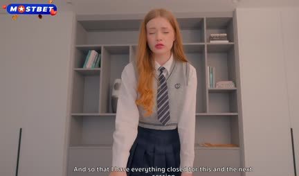 A modest student in a short skirt fucks with a teacher