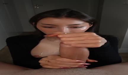 Cute Asian with pleasure sucks a big cock