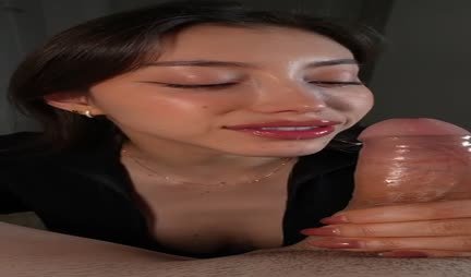 Cute Asian with pleasure sucks a big cock