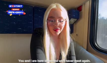 Russian blonde with beautiful tits surrendered to the fellow traveler