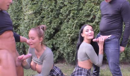 Girls with big tits are ready to give men in nature