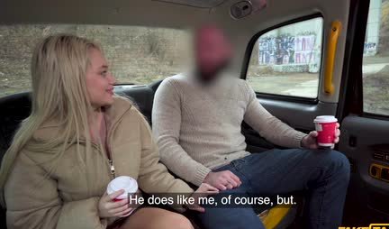 The blonde is ready to surrender to the taxi driver right in the car