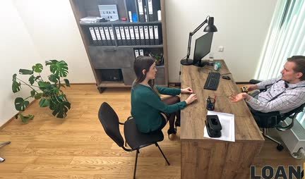 Busty girl in stockings fucks in a tight anal at an interview