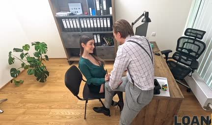 Busty girl in stockings fucks in a tight anal at an interview