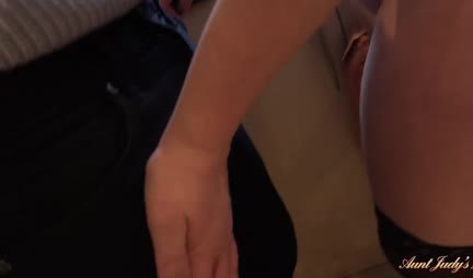 The puffy mother had fun with a young guy