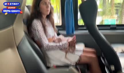 Depraved Russian girl fingering a member of a guy on a bus