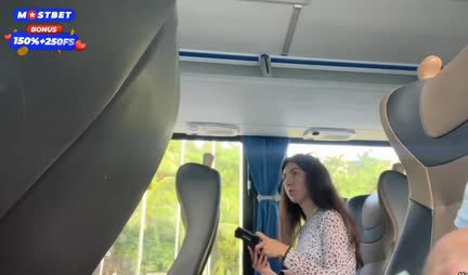 Depraved Russian girl fingering a member of a guy on a bus