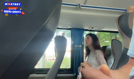 Depraved Russian girl fingering a member of a guy on a bus