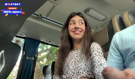 Depraved Russian girl fingering a member of a guy on a bus