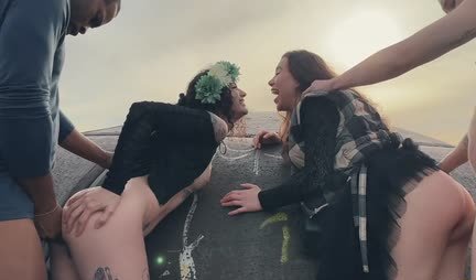 The guys took the girls to nature and fried in butt