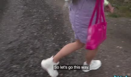 The girl grabbed a big cockpaper member on the street