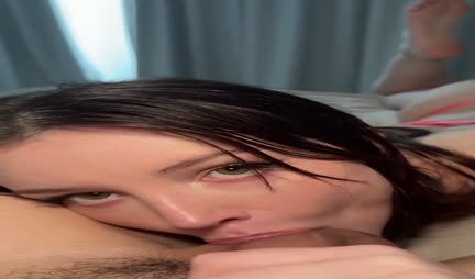 Beautiful girl passionately sucks a dick and eggs of her boyfriend