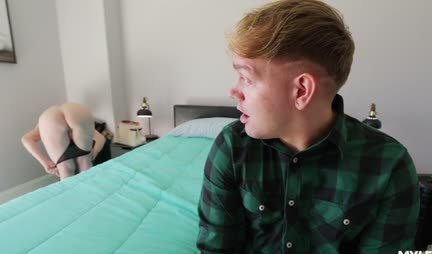 The stepmother with huge tits was pleased with the stepson in bed