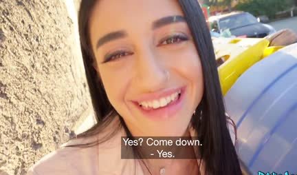 Girl with a smooth pussy surrendered to a pickuper in public