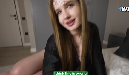 Long -haired girl with big tits sits on a member