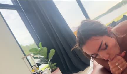 In the first -person porn, the beauty makes a blowjob perfectly