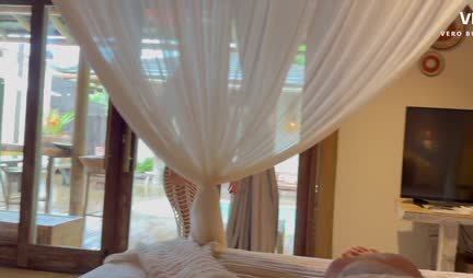 Sexy girlfriend with big tits gives a bright pleasure