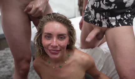 During the gangbang, the blonde experienced several orgasms