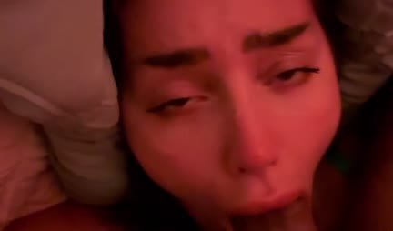 The girl with big tits only woke up and got a member in her mouth